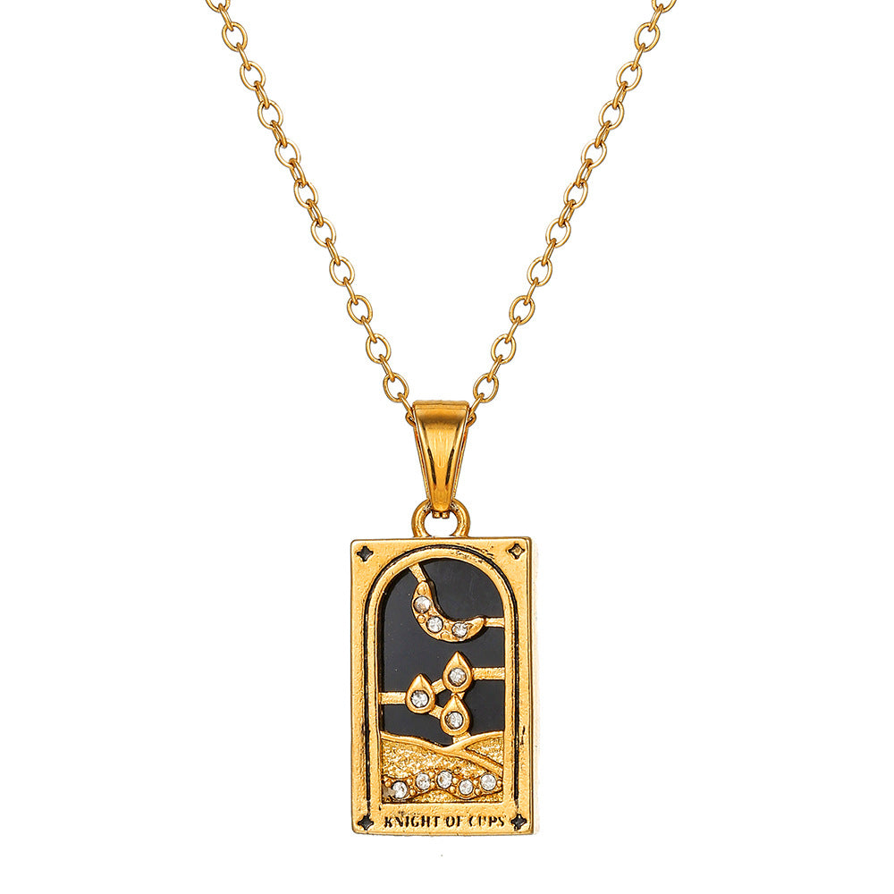 Vintage Stainless Steel Oil Drop Tarot Pendant Clavicle Chain